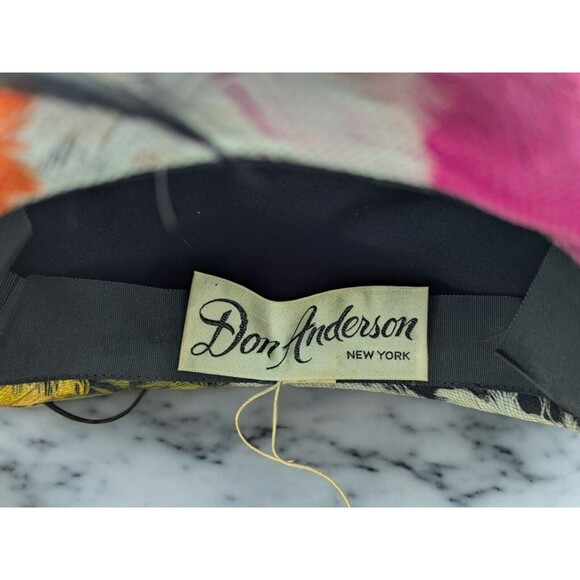 Vintage Don Anderson New York Womans Formal Hat Vibrant Colors w/ Black Feathers